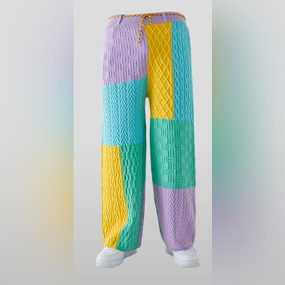 Hip-ware DOODLE NEST-2 Colorful Patchwork Wide Leg Pants size XL NWT - Picture 3 of 7